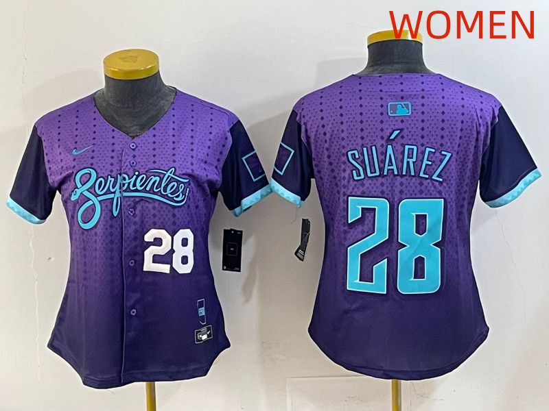 Women 2025 Arizona Diamondback #28 Suarez Purple Joint Name Nike MLB Jersey style 2->women mlb jersey->Women Jersey